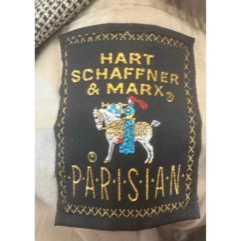 Vintage Hart Schaffner Marx Men's Wool/Silk Micro-Check Grey Tan Blazer 48R